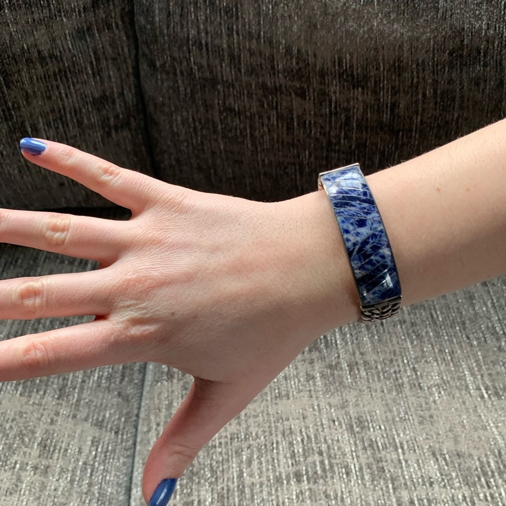 Mexican Silver Link Bracelet Inlayed w Sodalite